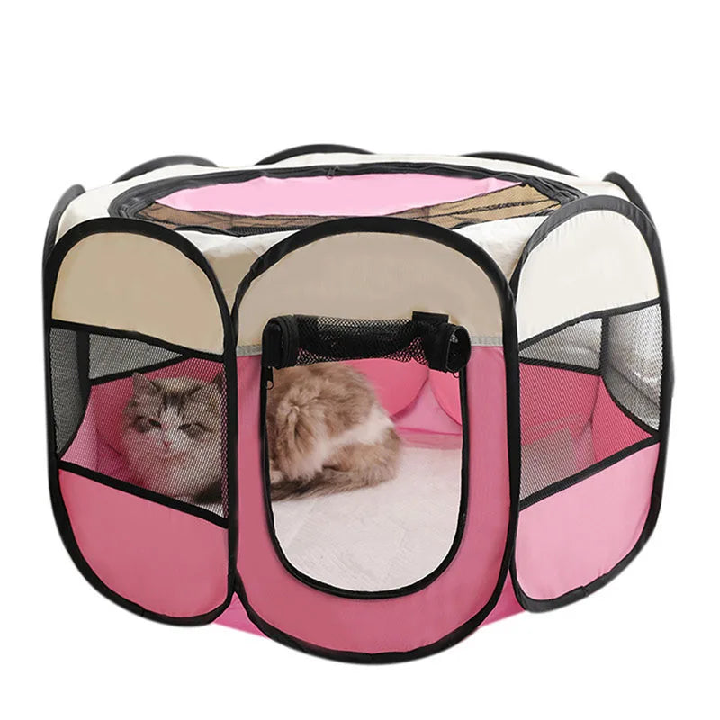 Pinkes und weißes faltbares Pet-Nestbett für Hunde und Katzen mit Mascheneingang.