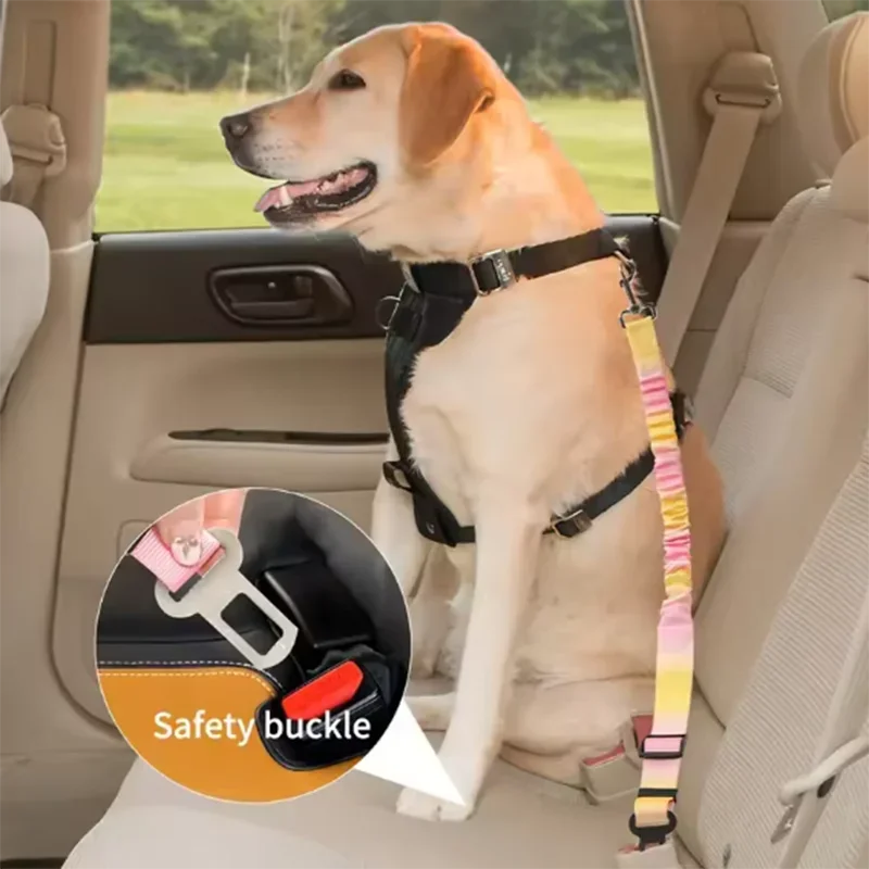 Adjustable Dog Car Safety Seat Belt with Elastic Bungee Buffer