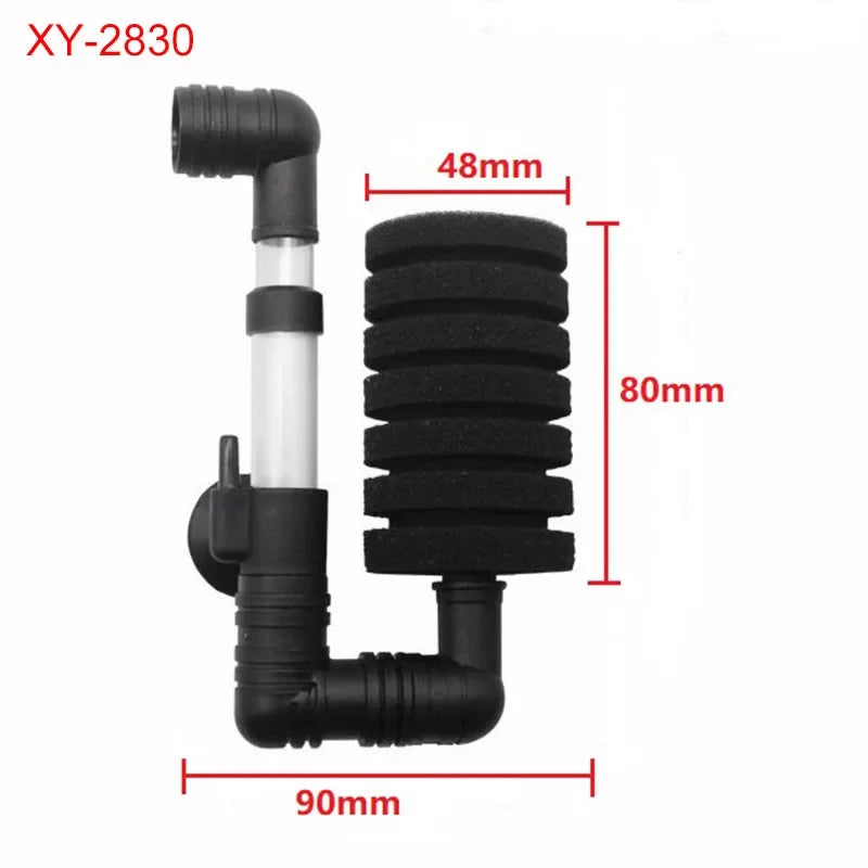 A white and black aquarium biochemical sponge filter with various dimensions marked.