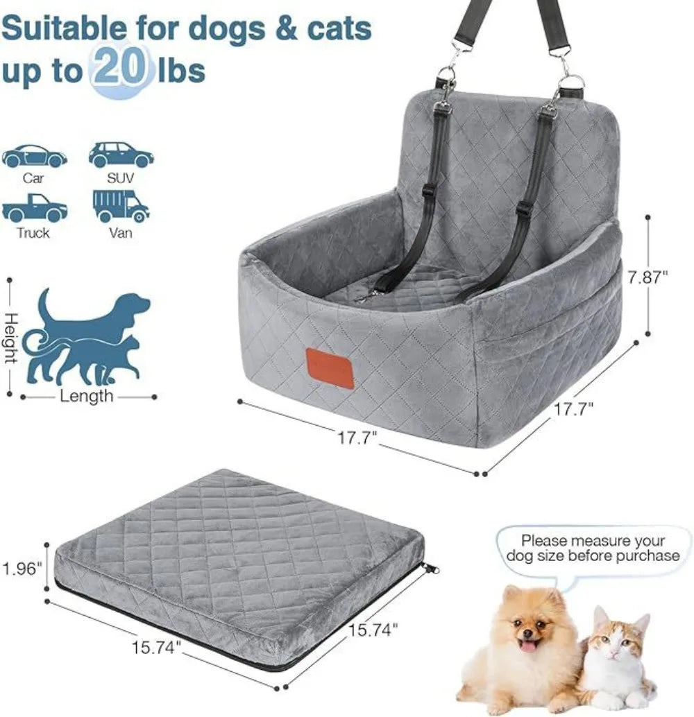 Washable Dog Car Seat with Removable Orthopedic Cushion