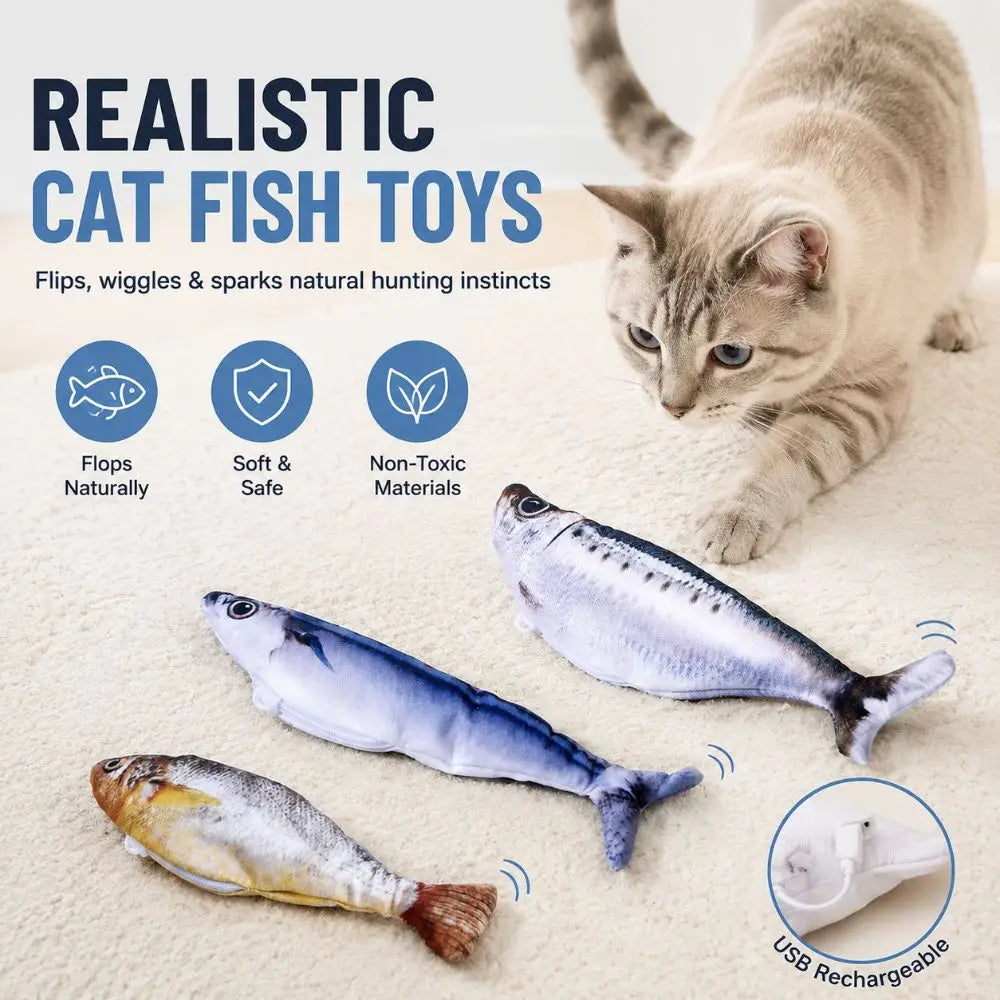 Interactive Cat Toy Fish with Wagging Tail – USB Rechargeable