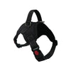 Black adjustable no-pull dog harness with reflective strips shown from the side.