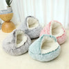 Winter Plush Round Cat Bed 2-in-1 Warm Cat House