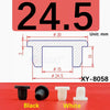 Black and white silicone rubber hole plugs shown with dimensional markings for sealing