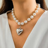 Vintage Pearl Heart Pendant Choker Necklace