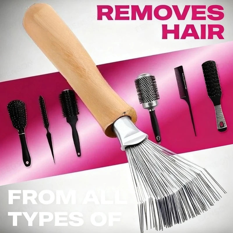 Wooden Hairbrush Cleaner Tool with Handle