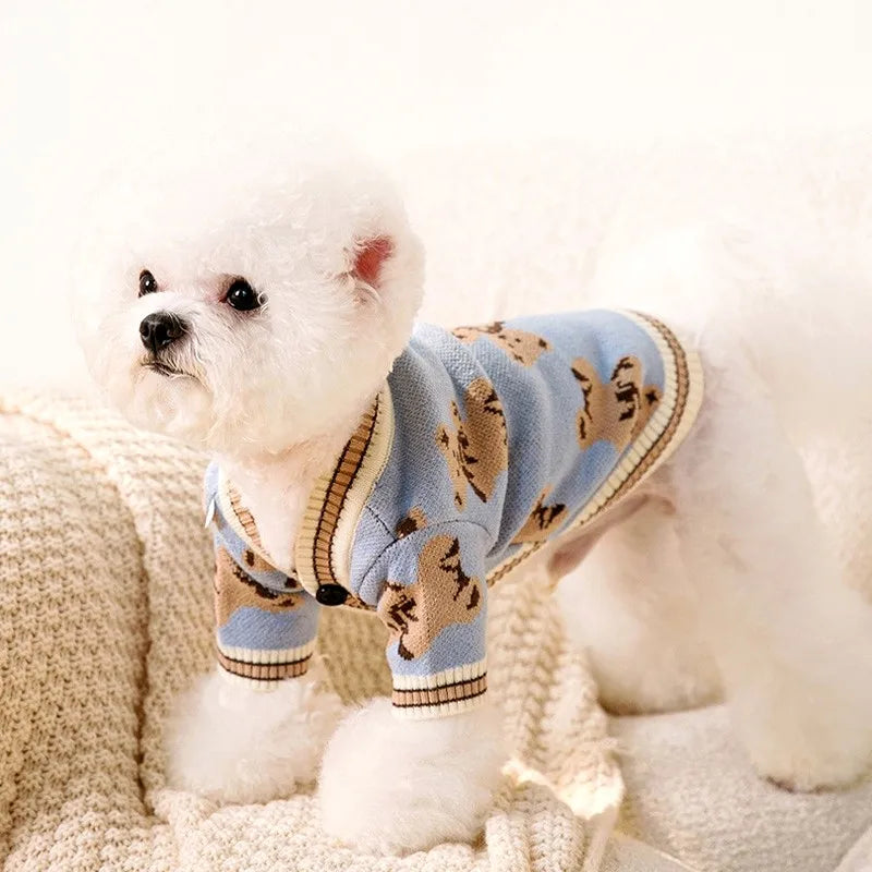 Adorable Bear Pattern Knitted Cardigan for Small Dogs and Cats
