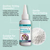 A bottle of EelJoy ear powder for dogs and cats with text describing its soothing and non-irritating benefits.
