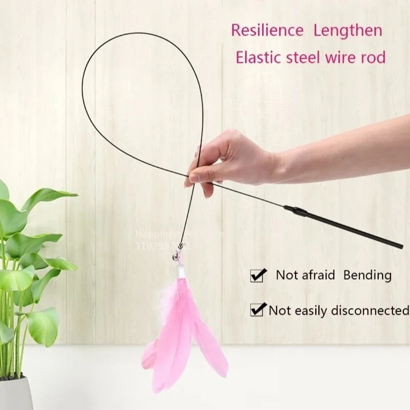 Suction Cup Cat Teaser Wand with Feather Toy and Bell