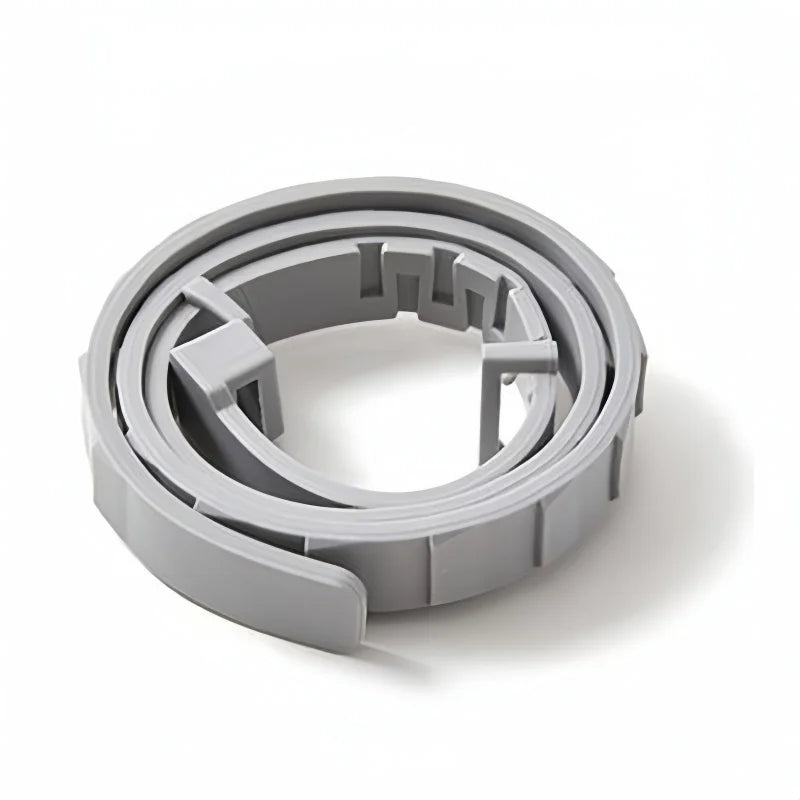 A gray adjustable waterproof pet collar for small dogs and cats, shown in a circular view.