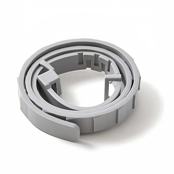 A gray adjustable waterproof pet collar for small dogs and cats, shown in a circular view.