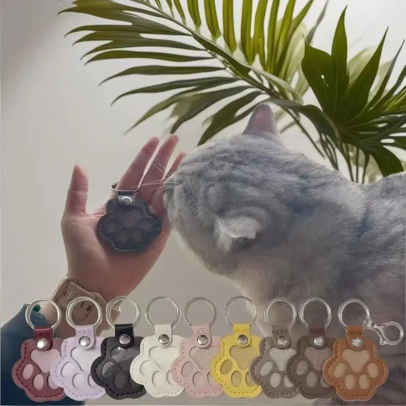 Leather Pet Hair Keepsake Keychain with Cat Paw Design