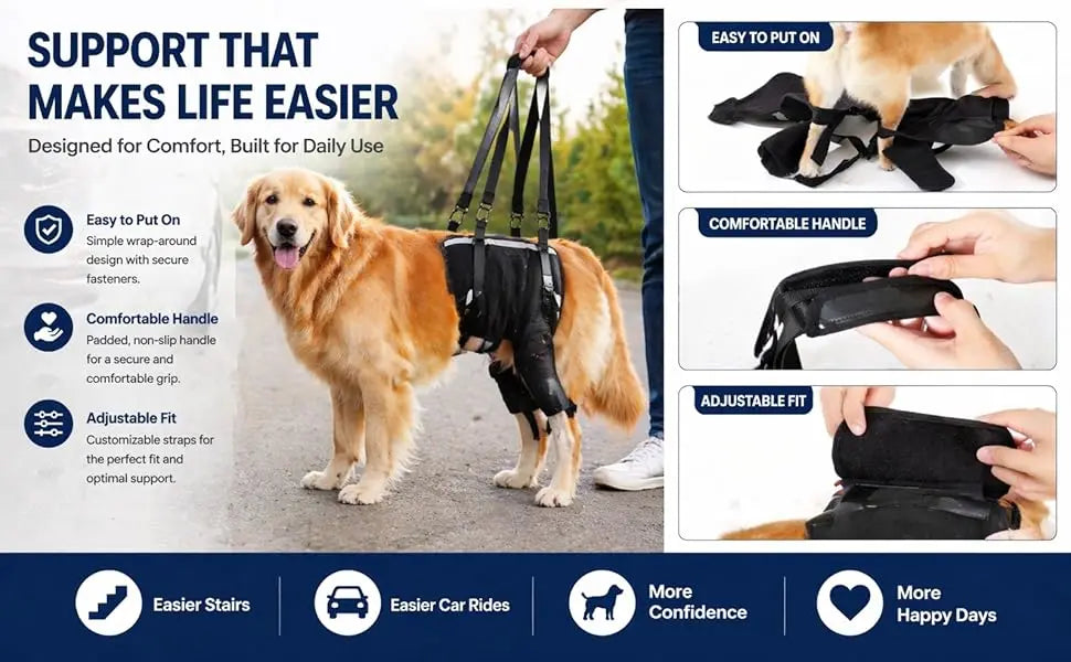 Dog Rear Leg Support Harness with Padded Lift Handle and Reflective Strips