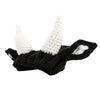 Schwarze gestrickte Hundeohren-Muffs mit weißen flauschigen Innereohren