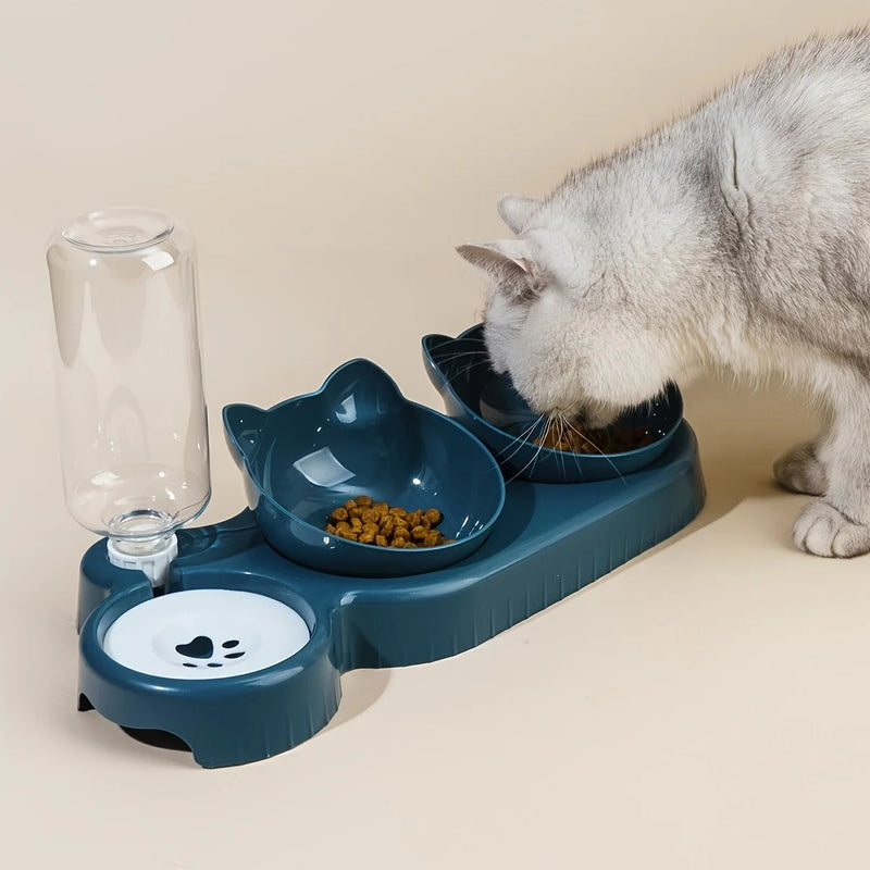 Distributeur de nourriture pour chat avec bol basculant et bouteille d'eau par gravité