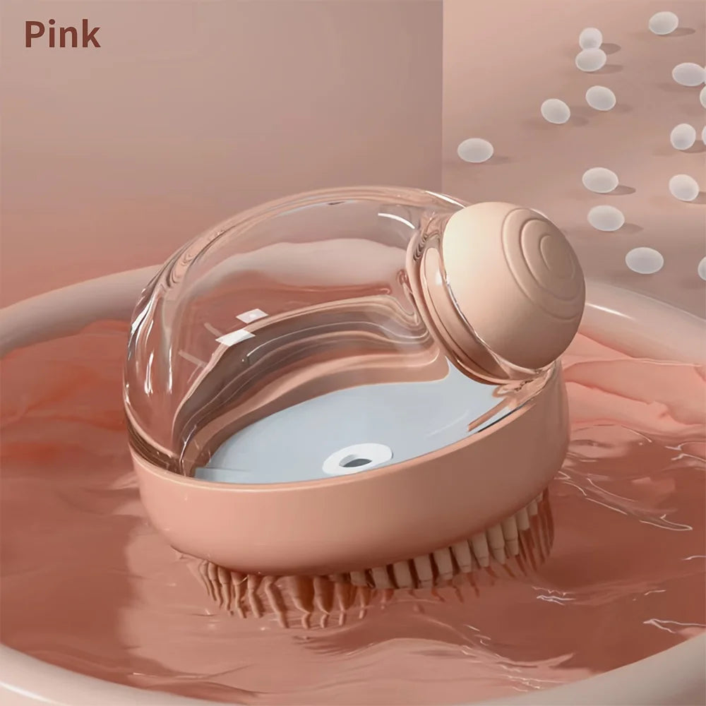 Pet Bath Brush with Soap Dispenser & Silicone Bristles