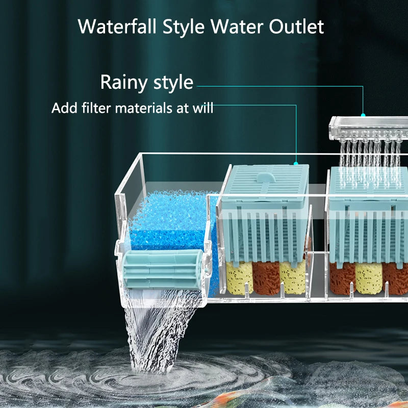 صندوق مرشح حوض السمك مثبت على الحائط مع مضخة مدمجة