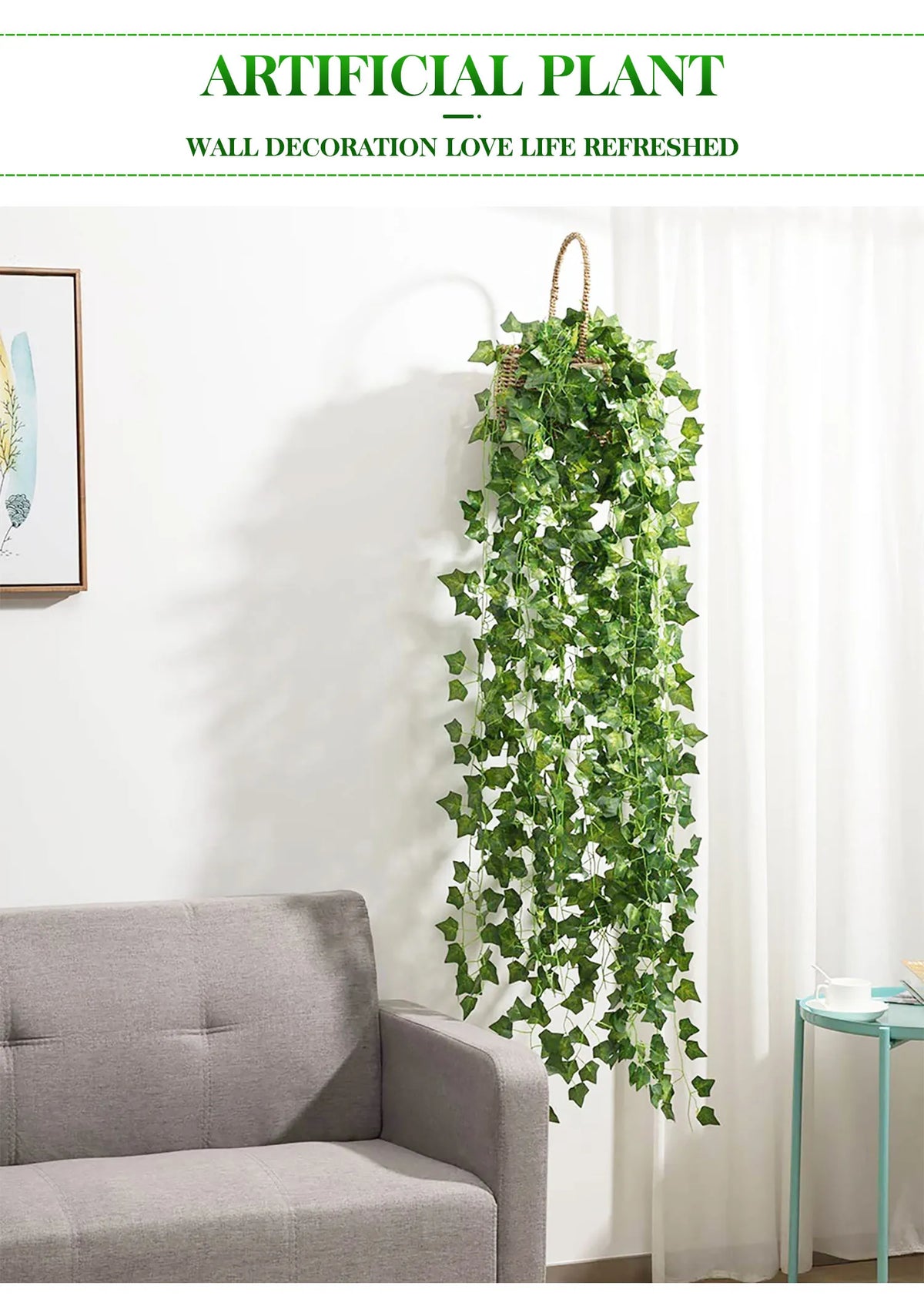 Artificial Ivy Vine Garland – 2.3m Hanging Silk Leaf Decor