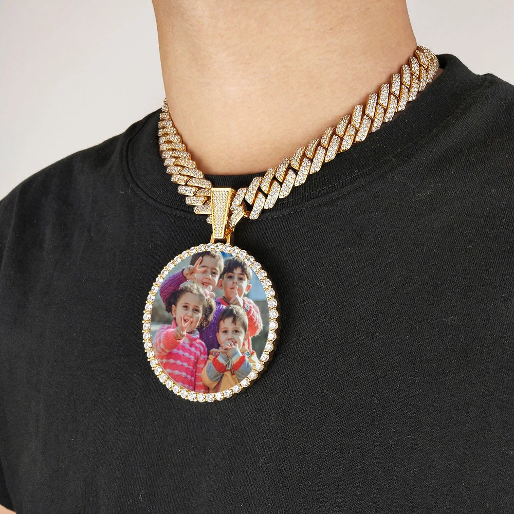 Custom Photo Medallion Pendant Necklace in 18k Gold Finish