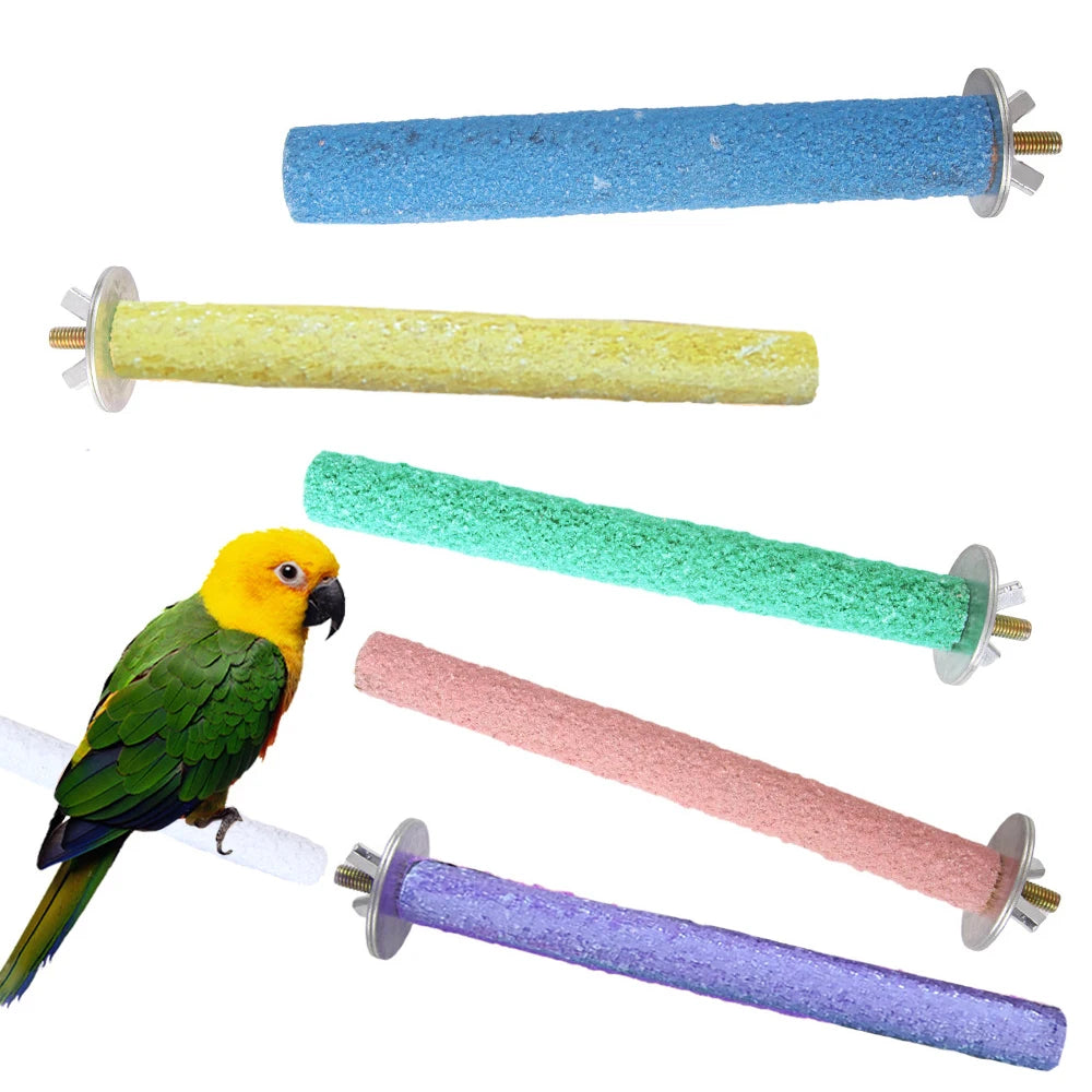 Colored Quartz Sand Bird Perch with Natural Wood Base