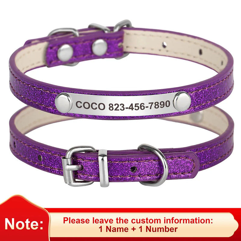 Individuell gravierte Leder-Hundehalsband mit ID-Tag
