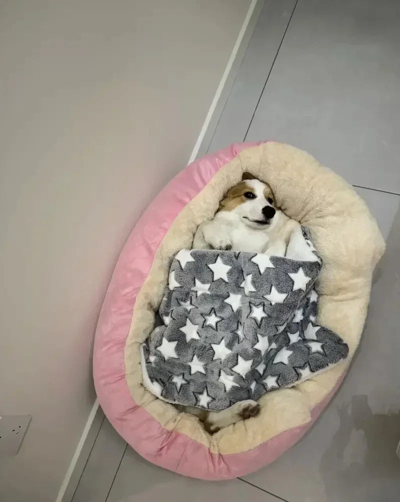 Cozy Plush Dog Bed with Soft Cotton Cover
