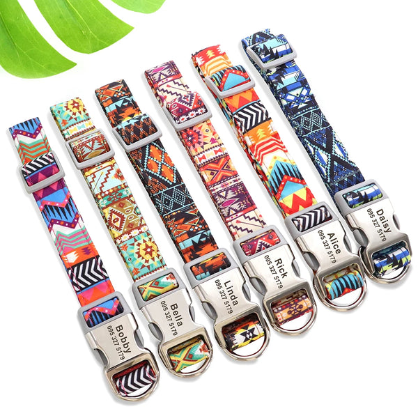 Collier en nylon personnalisé pour chien avec plaque d'identification gravée