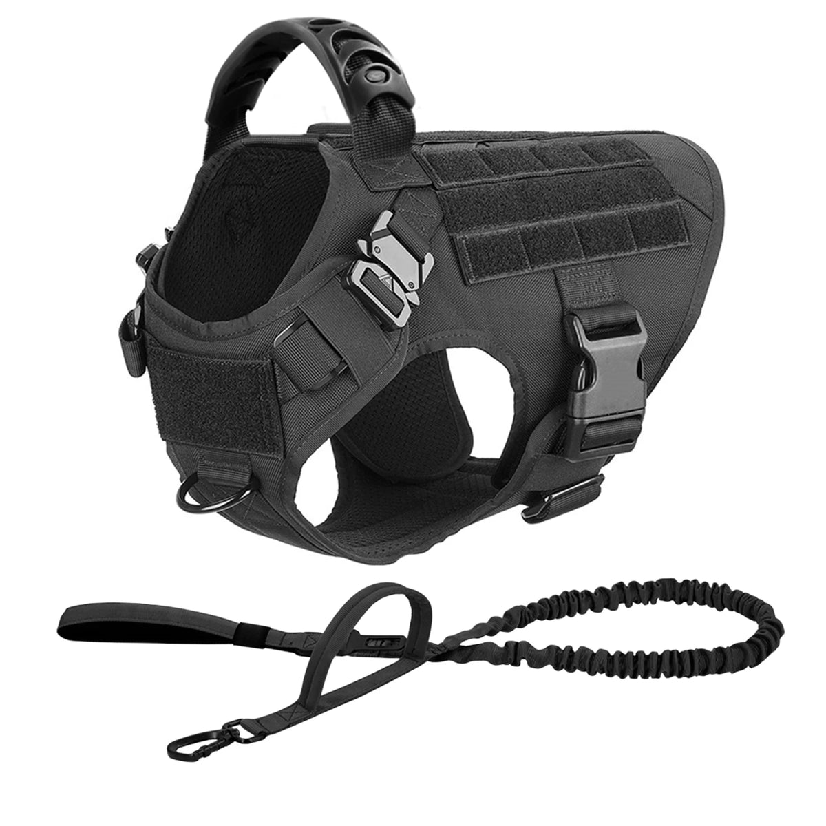Black durable dog harness and leash set for training