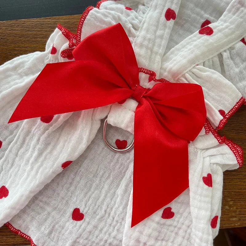 Cool Cotton Summer Dress for Small Dogs with Bow Print