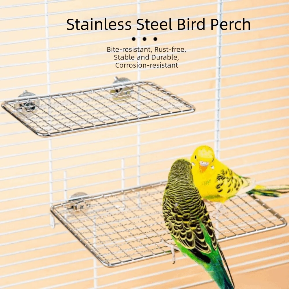 Stainless Steel Bird Perch Platform with Secure Cage Mount