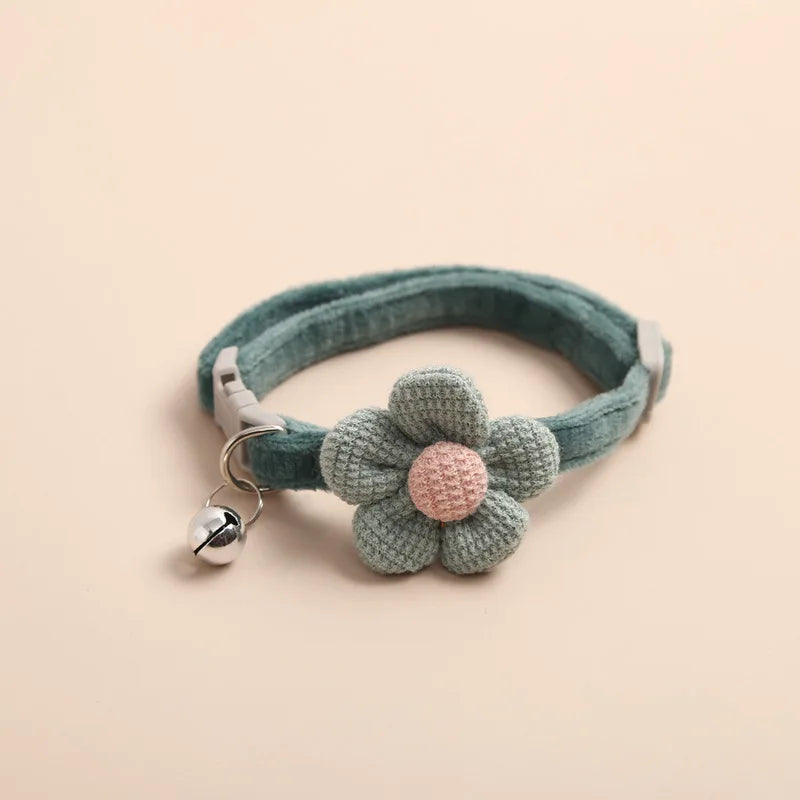 Cat Collar with Flower Bell - Adjustable Buckle