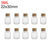 A set of ten mini glass bottles with cork stoppers, measuring 5ml and 22x30mm.