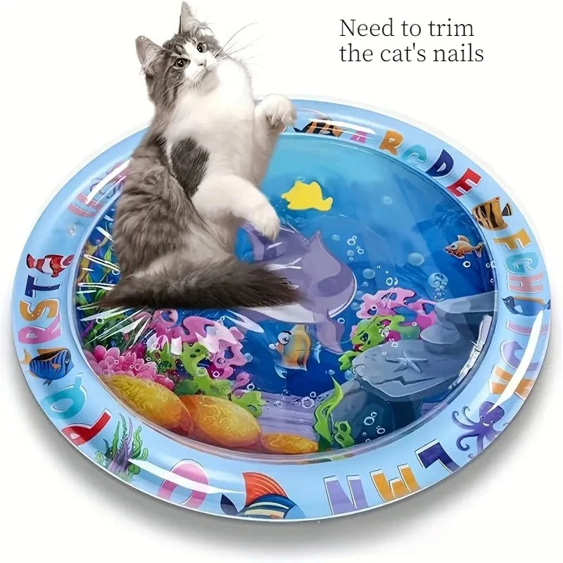 Ocean-Themed Cat Water Play Mat for Interactive Fun