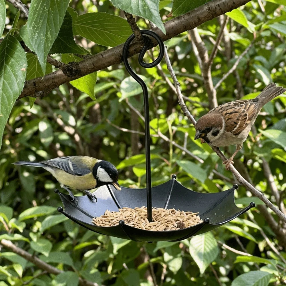 Umbrella-Shaped Hanging Bird Feeder with Leak-Resistant Design