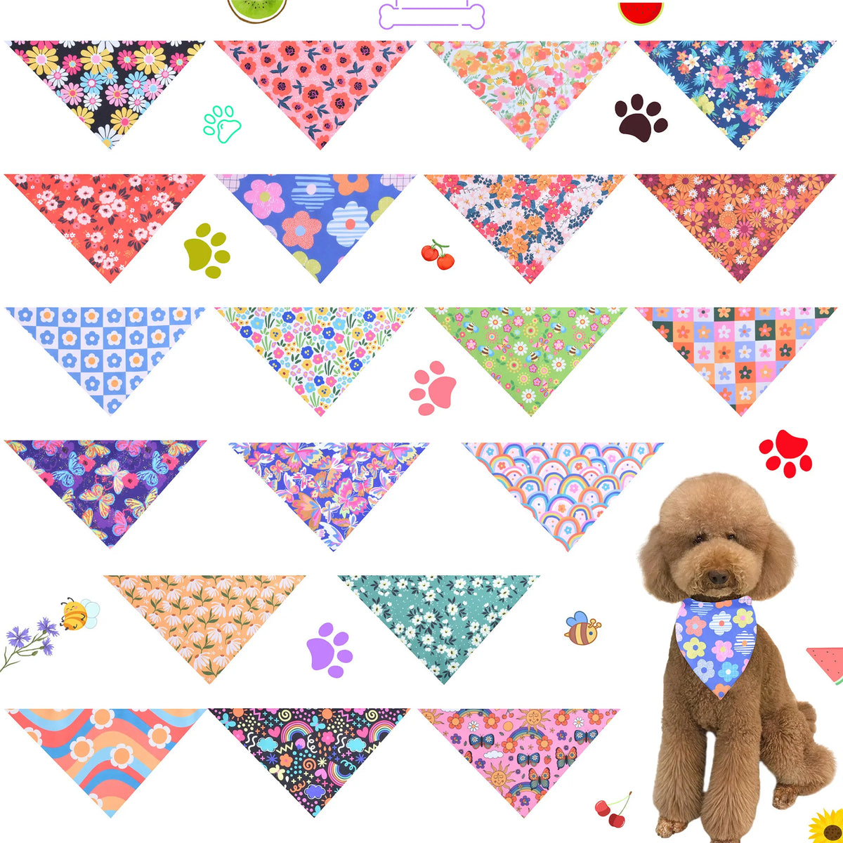 Floral Dog Bandanas with Adjustable Fit