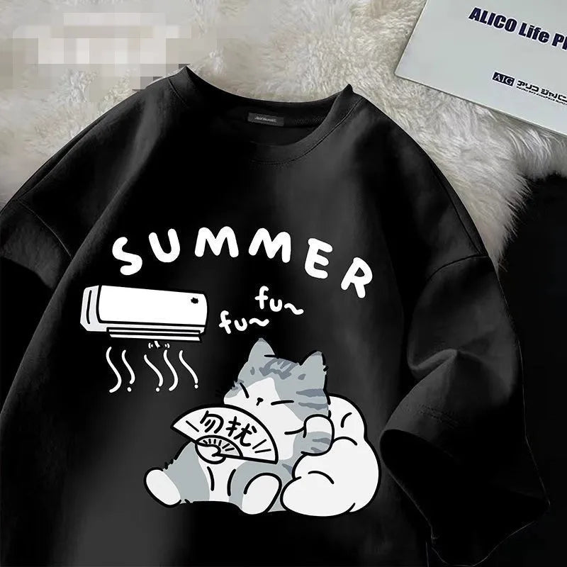 Camiseta Gráfica de Gato Japonés