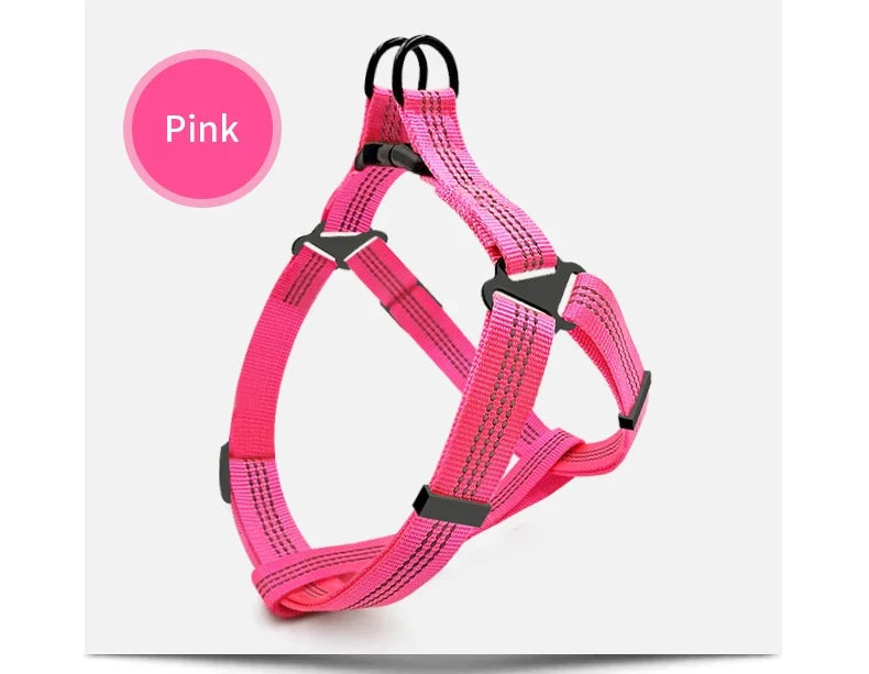 Pink breathable reflective dog harness with leash