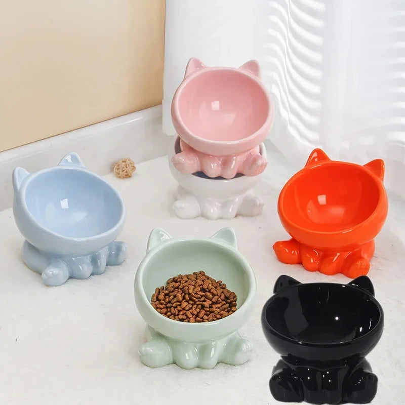 Ceramic Cat Bowl with High Feet for Pet Feeding
