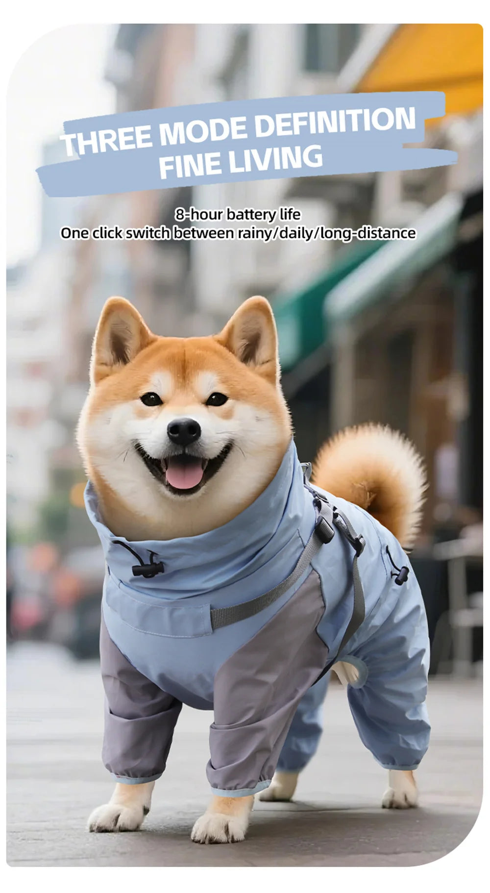 Double-Layer Waterproof Dog Raincoat with Built-in Harness and Detachable Hood