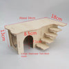 A light wood wooden staircase playhouse designed for hamsters with various levels and openings.