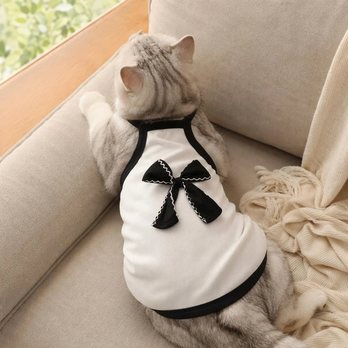 Ribbed Sleeveless Pet Vest with Bow Knot for Small Dogs and Cats