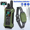 A green dual battery indicator remote control dog training collar with a strap and a separate leash.