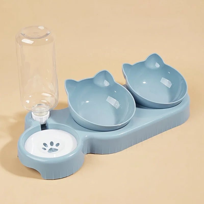 Distributeur de nourriture pour chat avec bol basculant et bouteille d'eau par gravité