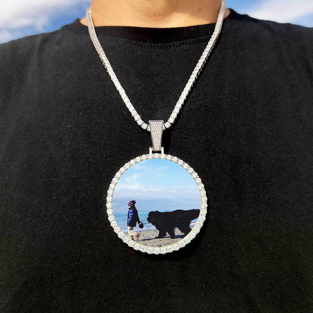 Custom Photo Medallion Pendant Necklace in 18k Gold Finish