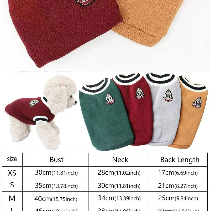 Classic V-Neck Knit Dog Sweater for Fall & Winter