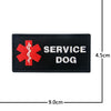 Black embroidered service dog training patch featuring a red cross design and white text