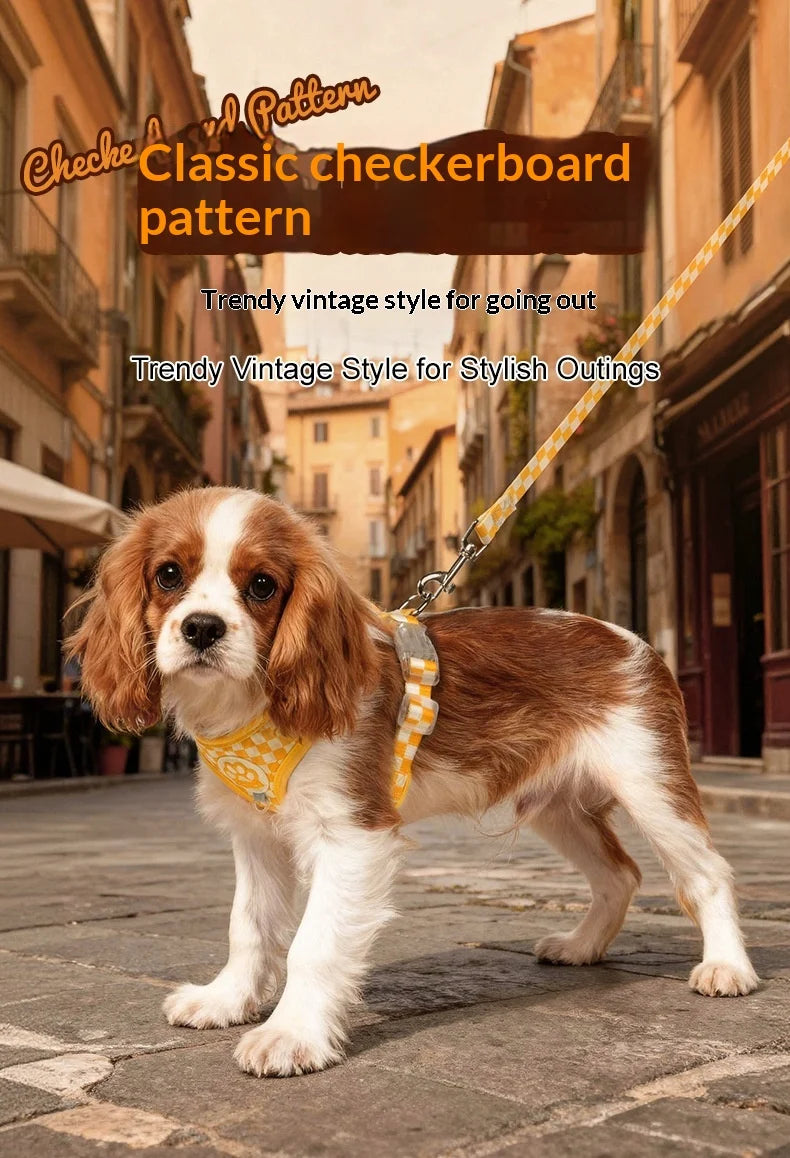 Checkered Nylon Dog Harness for Small Dogs with Leash