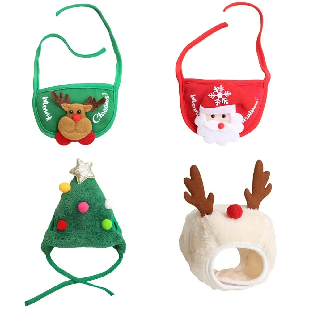 Christmas Pet Hat and Bandana Set for Cats and Small Dogs
