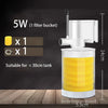 A white submersible aquarium filter with a clear bucket, suitable for tanks under 30cm.