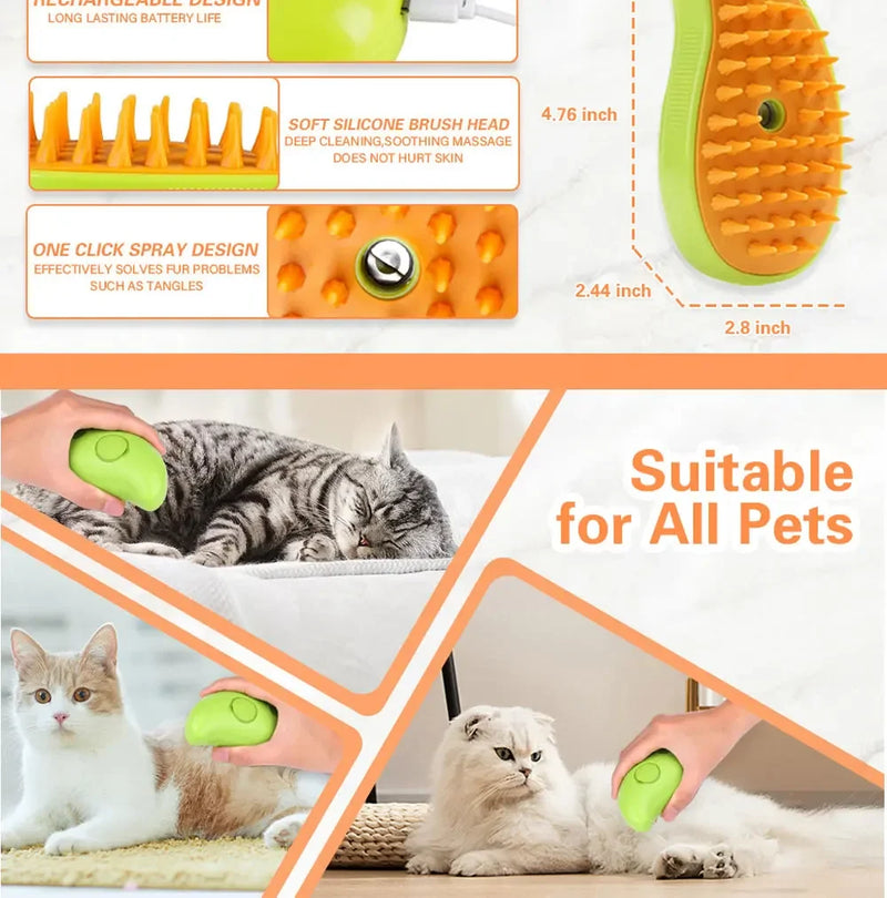 Brosse de toilettage à vapeur pour chats et chiens